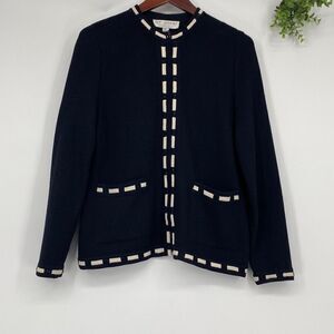 ST JOHN Collection By Marie Gray Santana Knit Zip -Up Cardigan Jacket Pockets Bl